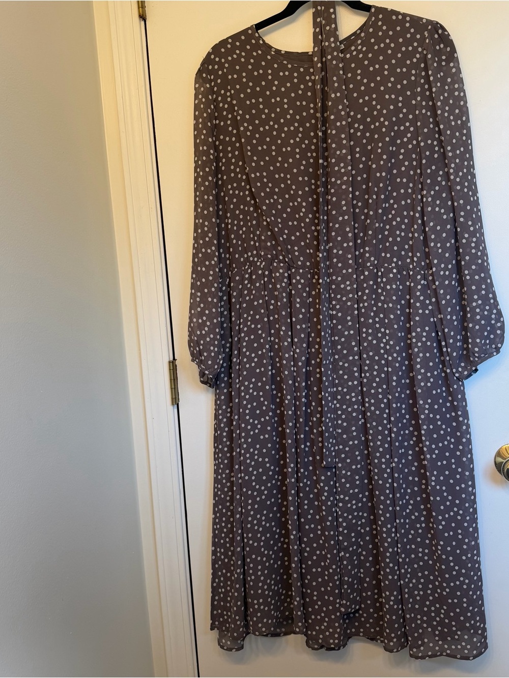 Polka Dot Taupe Midi Dress with tie belt